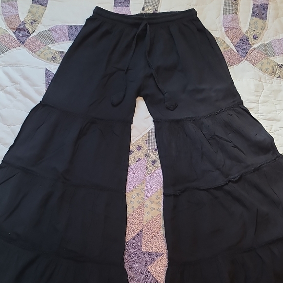 Kathmandu Imports Pants - Black Wide-Leg Tiered Pants with Drawstring